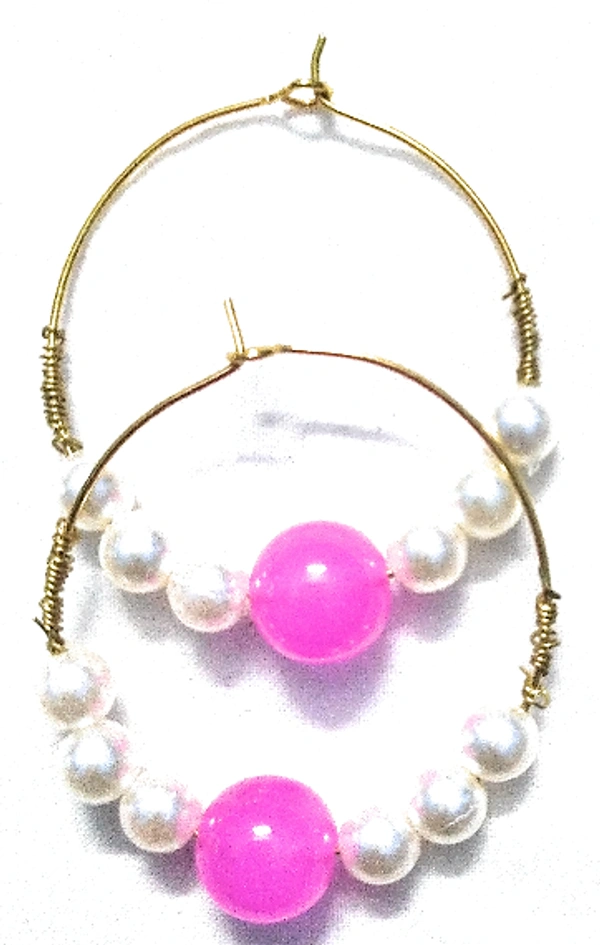 NIBRAS Pink Pearl Hoop Earrings - B09JMCZZ3W, 6 gm, 4.5cm x 4cm x 1cm